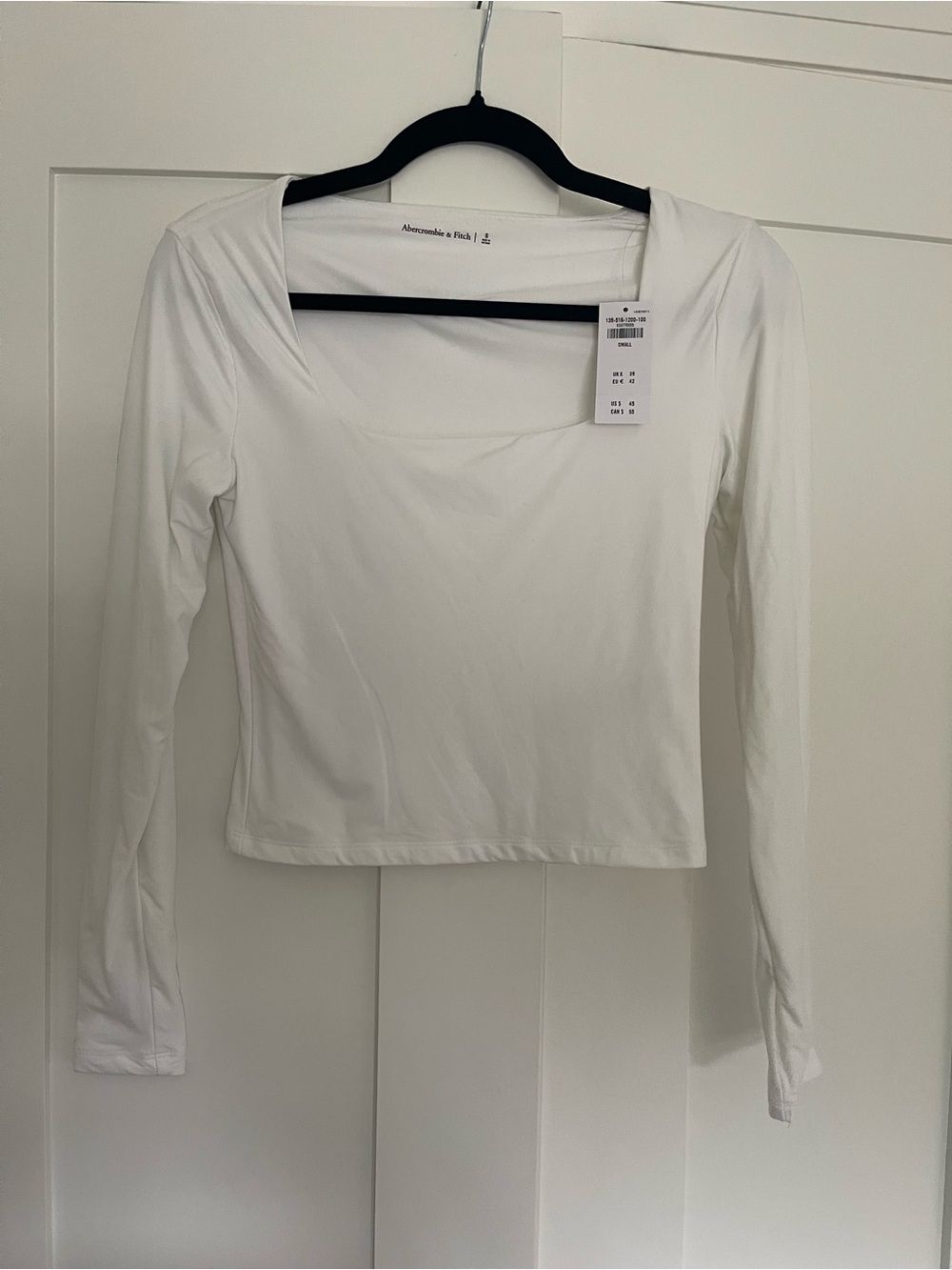 Abercrombie & Fitch White Long-Sleeve Square Neck Crop Top